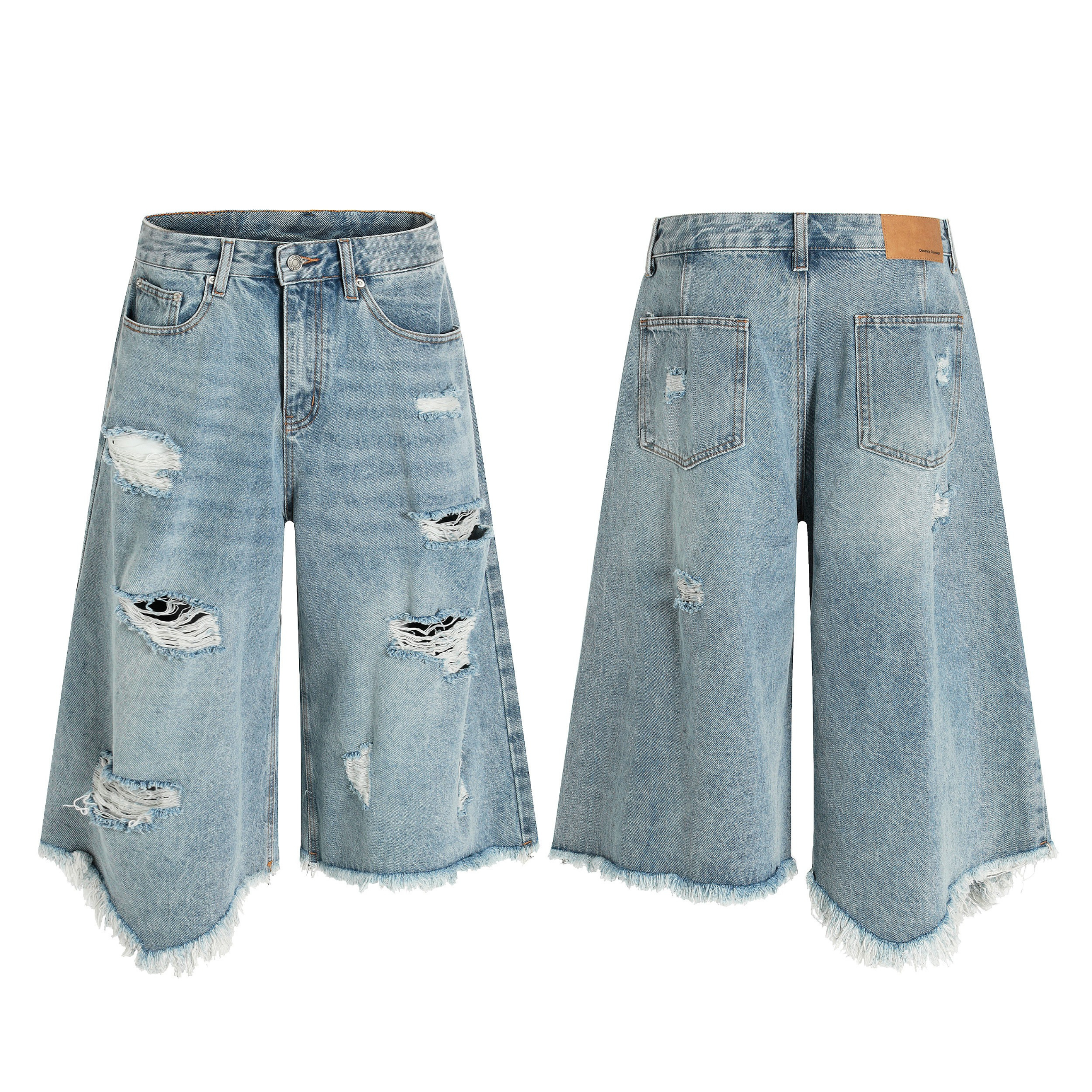 3-6-5.shop Destroyed Fringe Denim Shorts