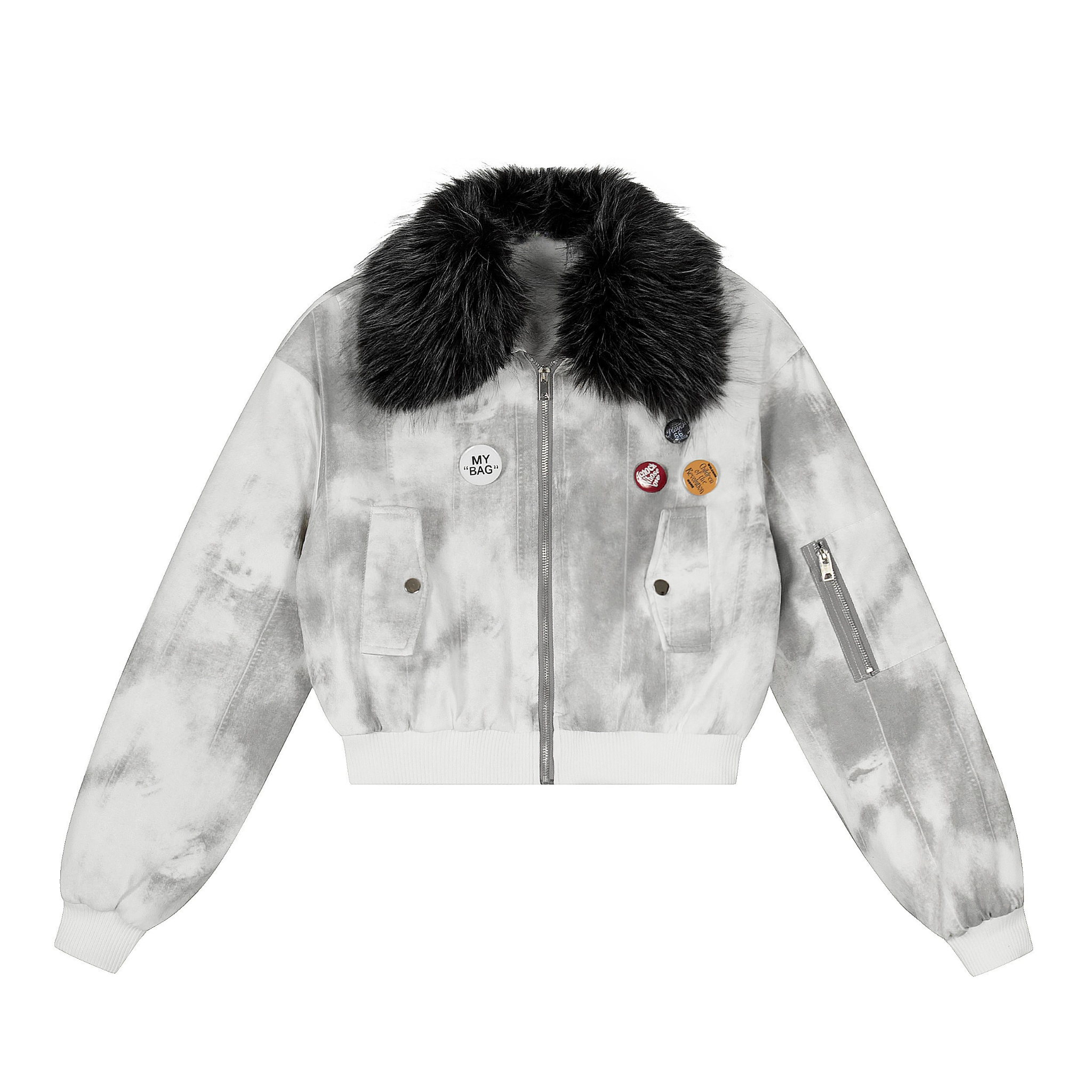 3-6-5.shop Tie-Dye Faux Fur Collar Bomber Jacket