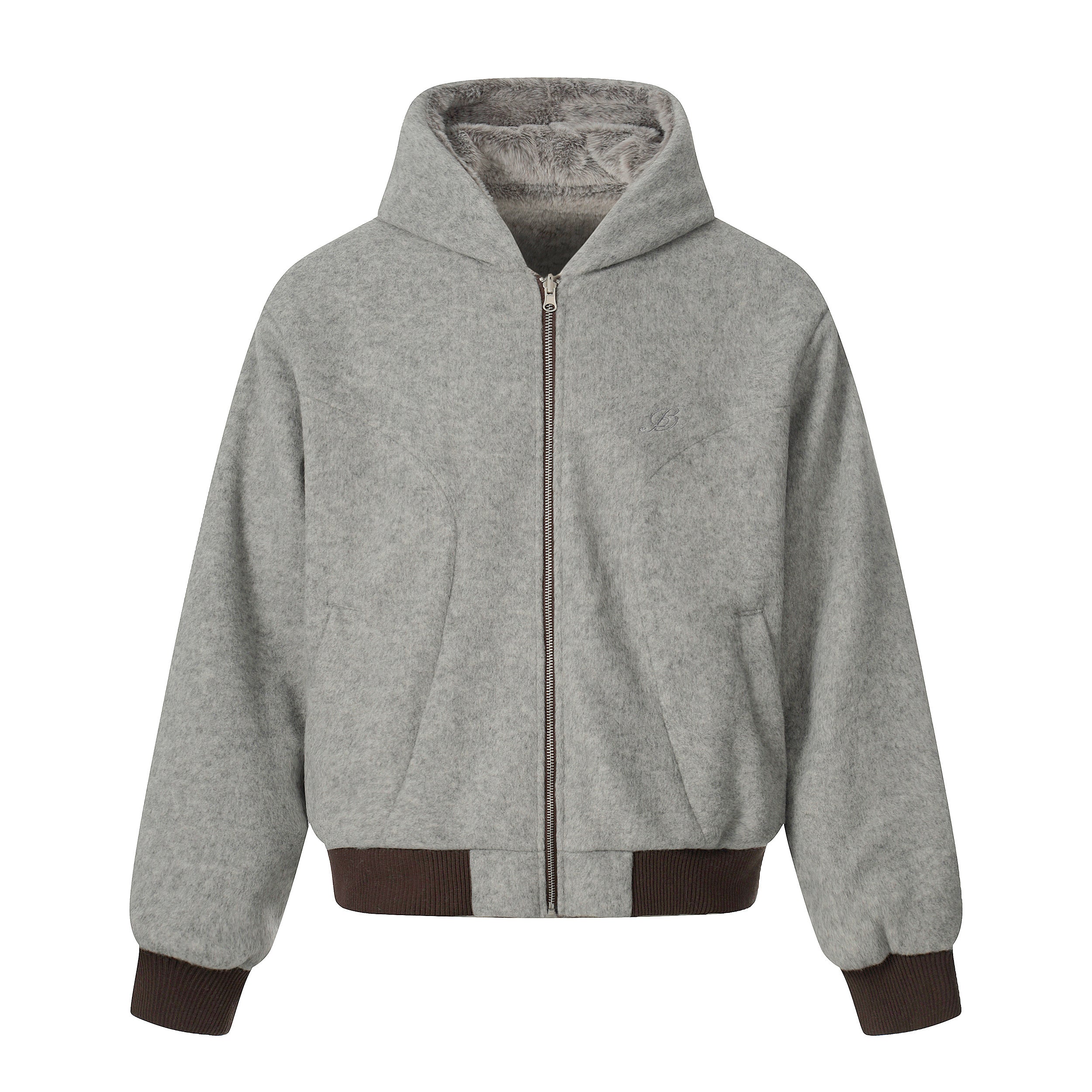 3-6-5.shop Wool Blend Fleece Hooded Bomber Jacket