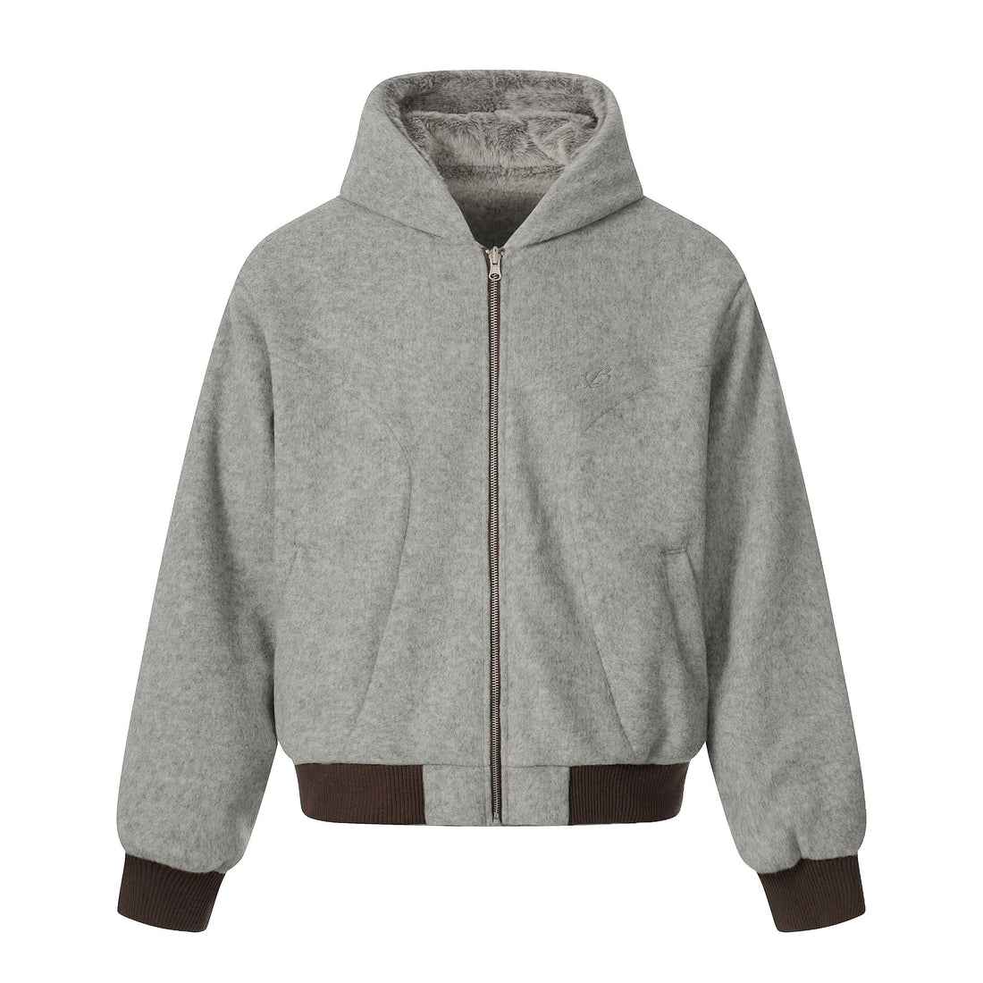 3-6-5.shop Wool Blend Fleece Hooded Bomber Jacket