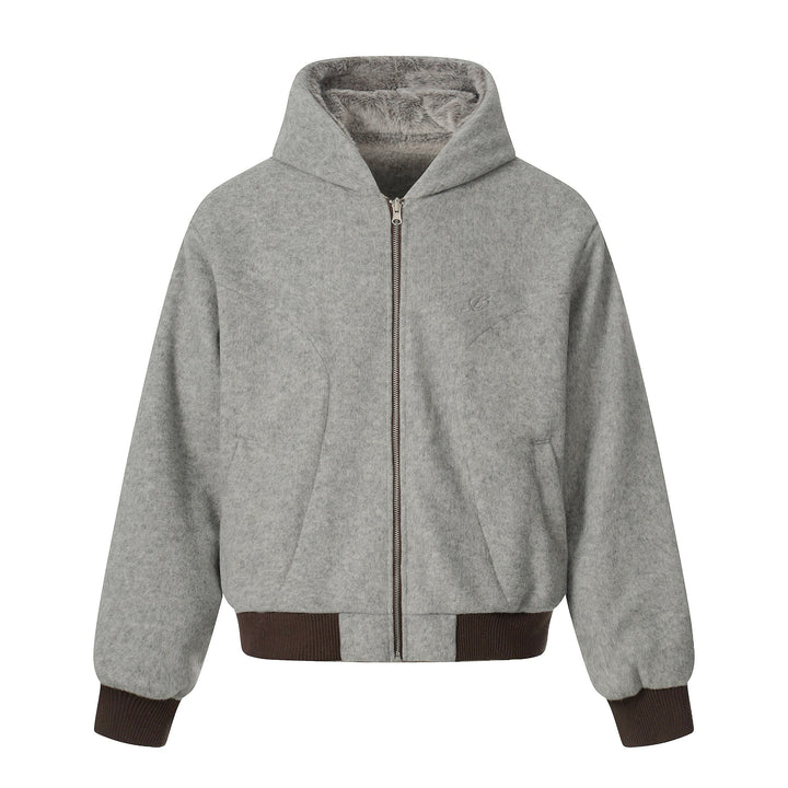 3-6-5.shop Wool Blend Fleece Hooded Bomber Jacket