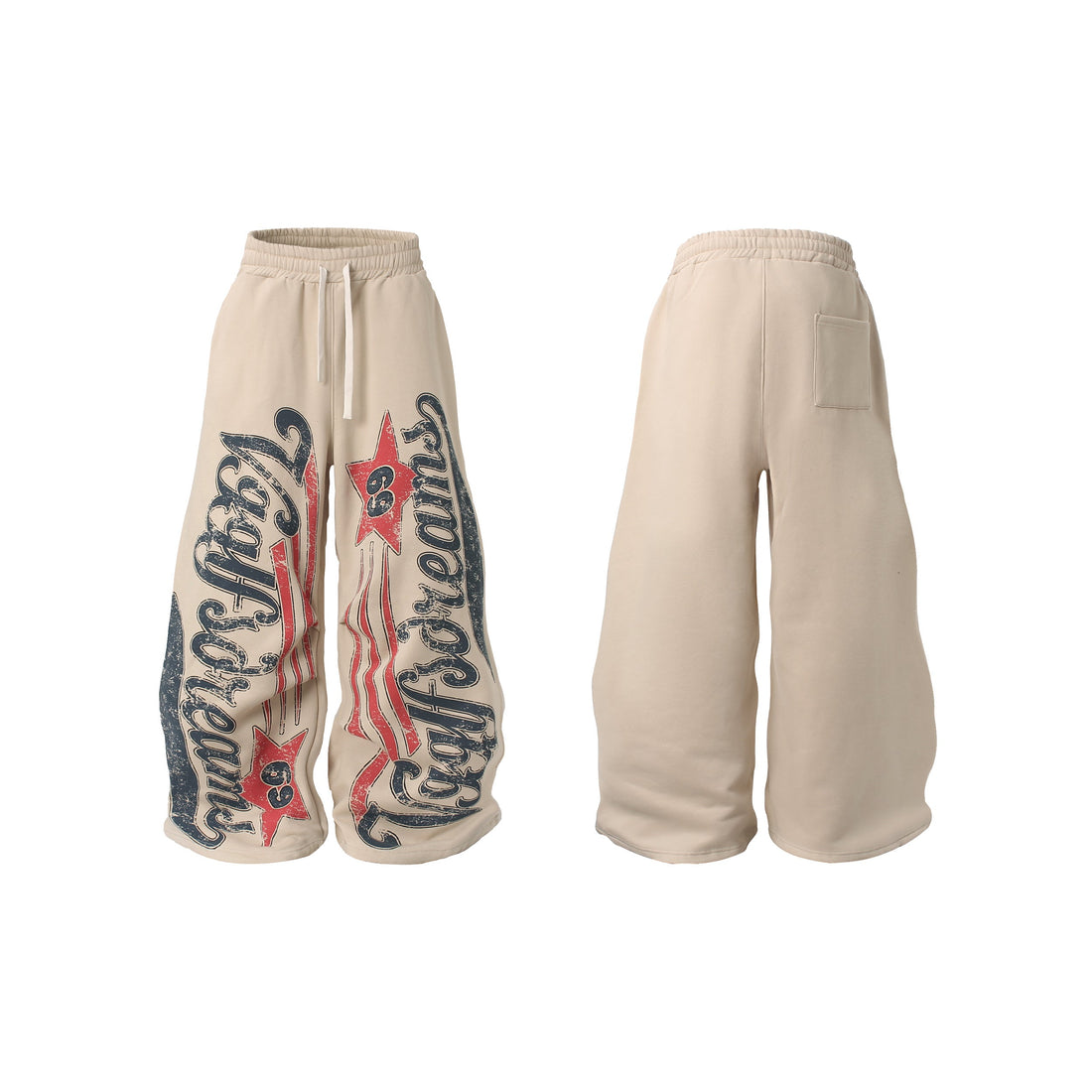3-6-5.shop Fleece-Lined Star Letter Wide-Leg Sweatpants
