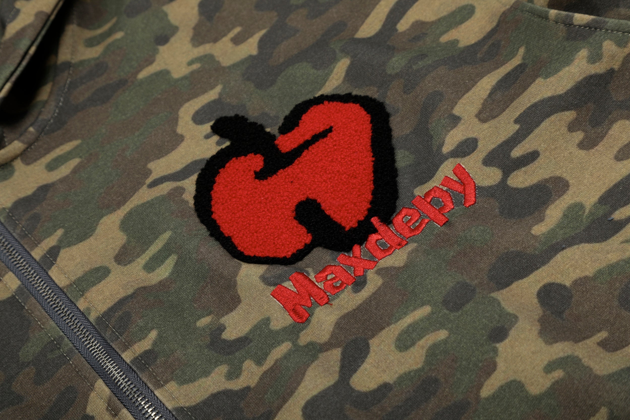 3-6-5.shop Camo Chenille Patch Half-Zip Hoodie