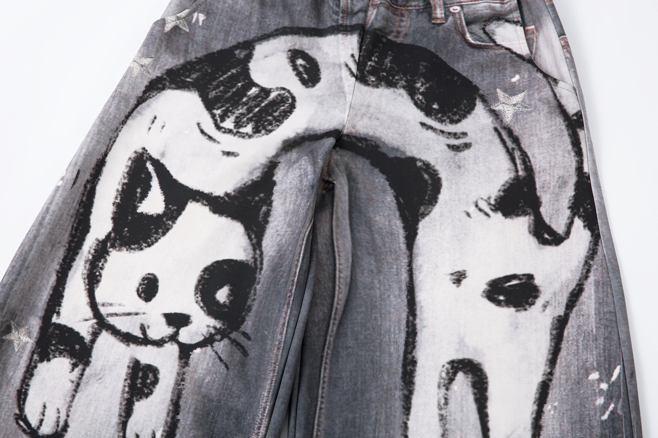 3-6-5.shop Cat Print Barrel Denim Pants
