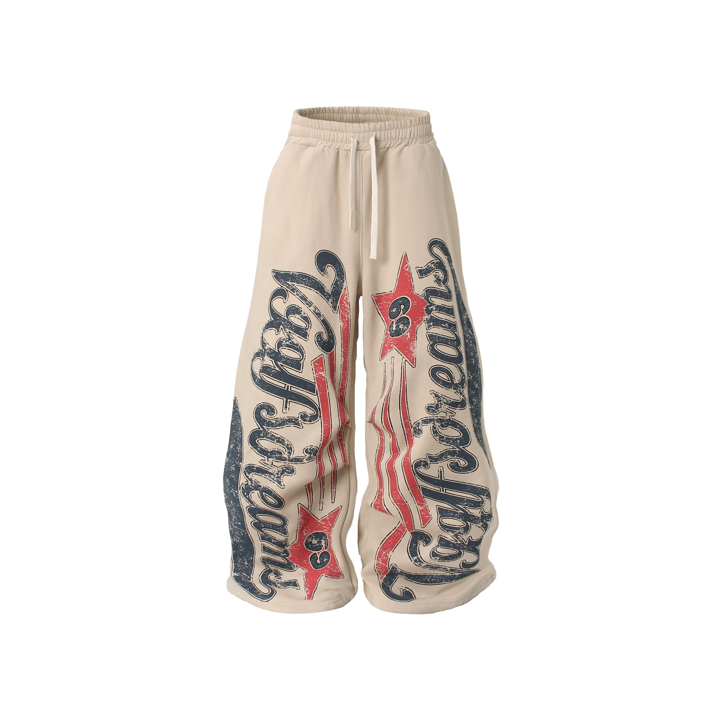 3-6-5.shop Fleece-Lined Star Letter Wide-Leg Sweatpants