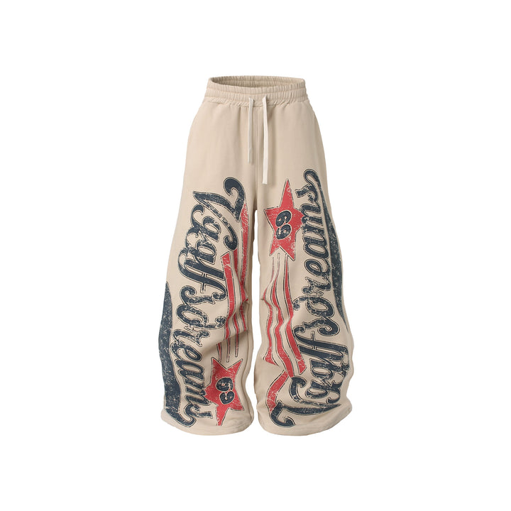 3-6-5.shop Fleece-Lined Star Letter Wide-Leg Sweatpants