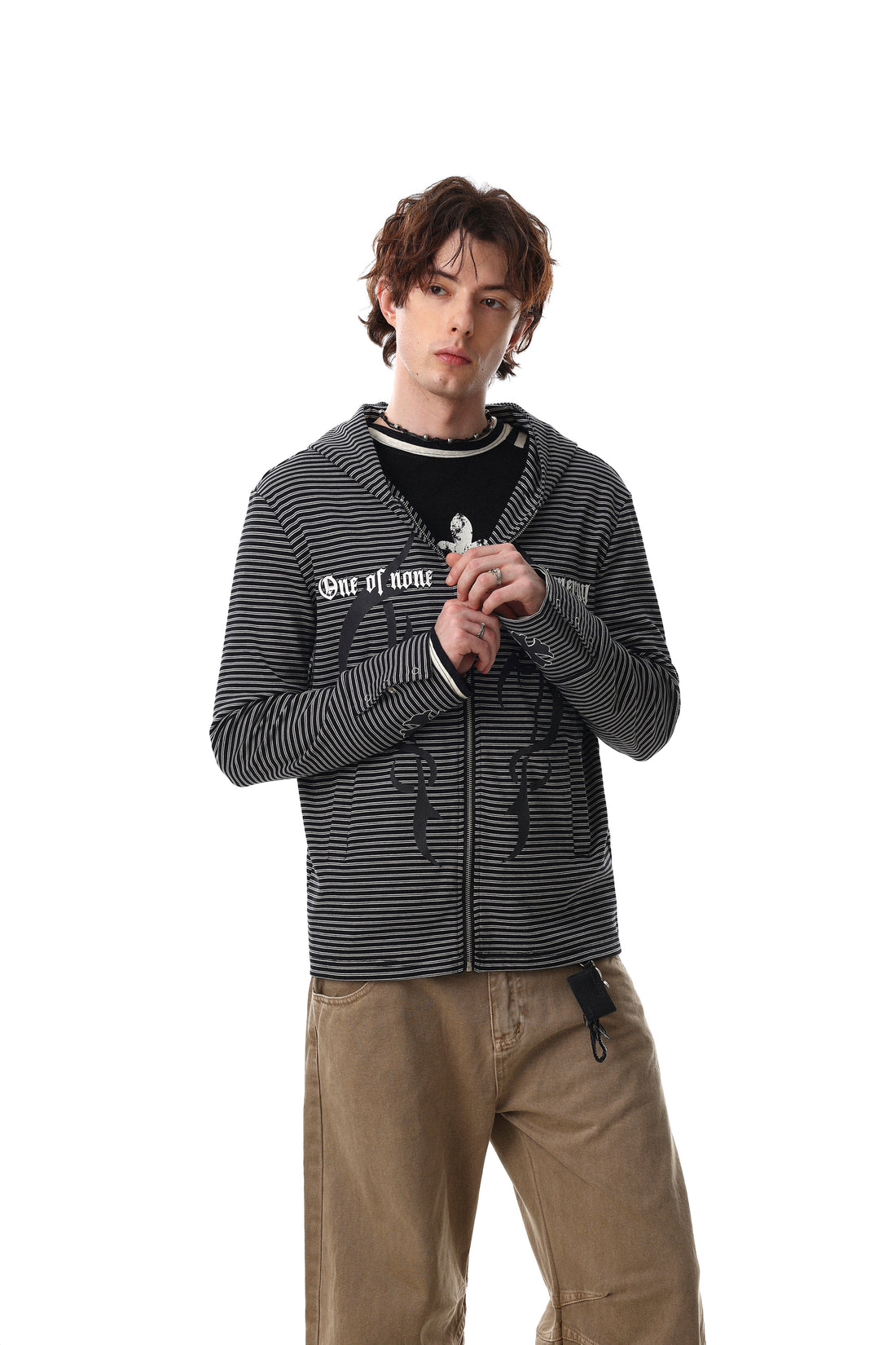 3-6-5.shop Striped Graphic Zip Hoodie