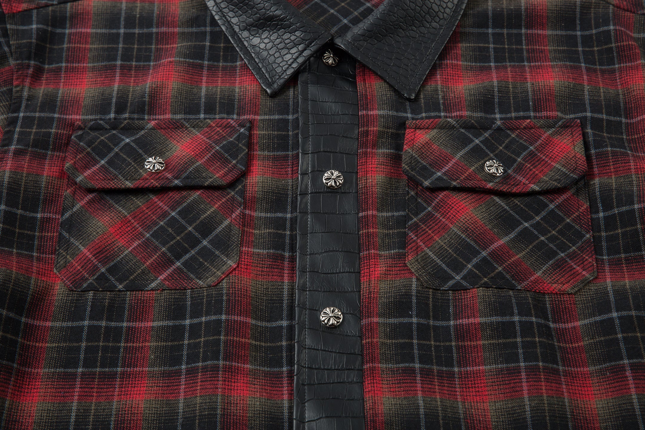 3-6-5.shop Plaid Faux-Leather Trim Flannel Shirt Jacket