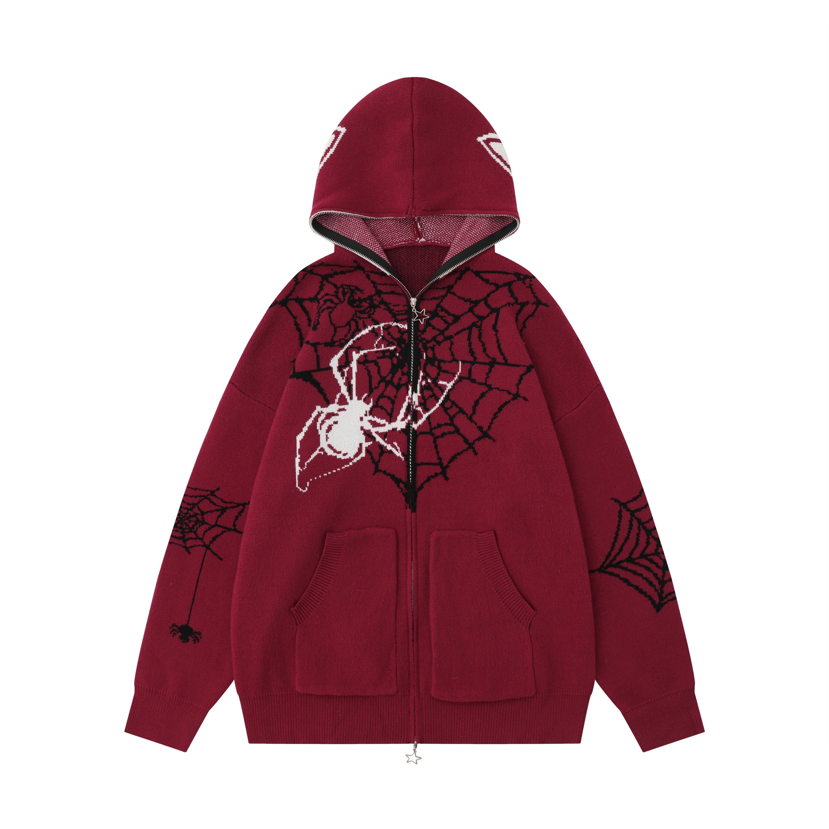 3-6-5.shop Spider Web Knit Zip Hoodie