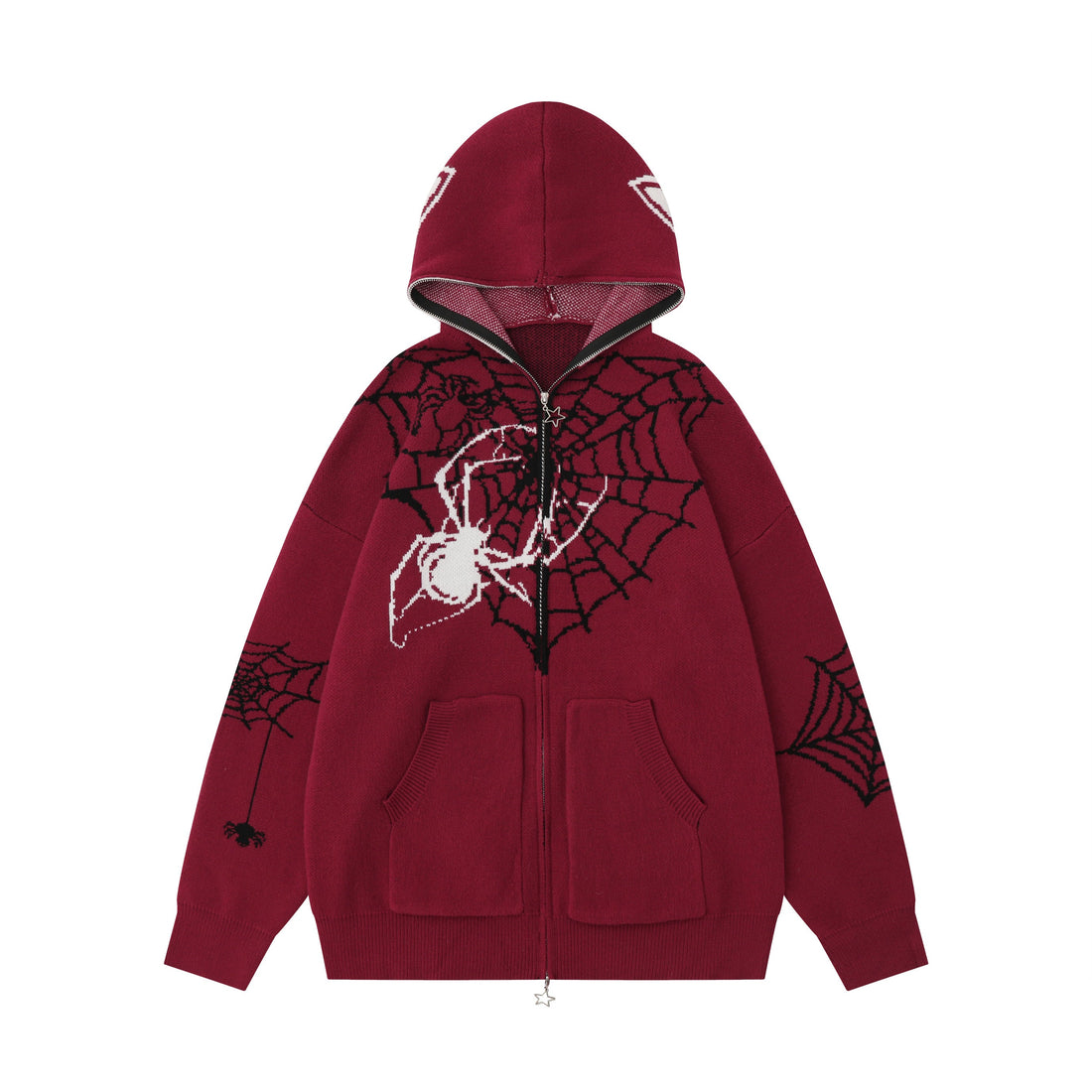 3-6-5.shop Spider Web Knit Zip Hoodie
