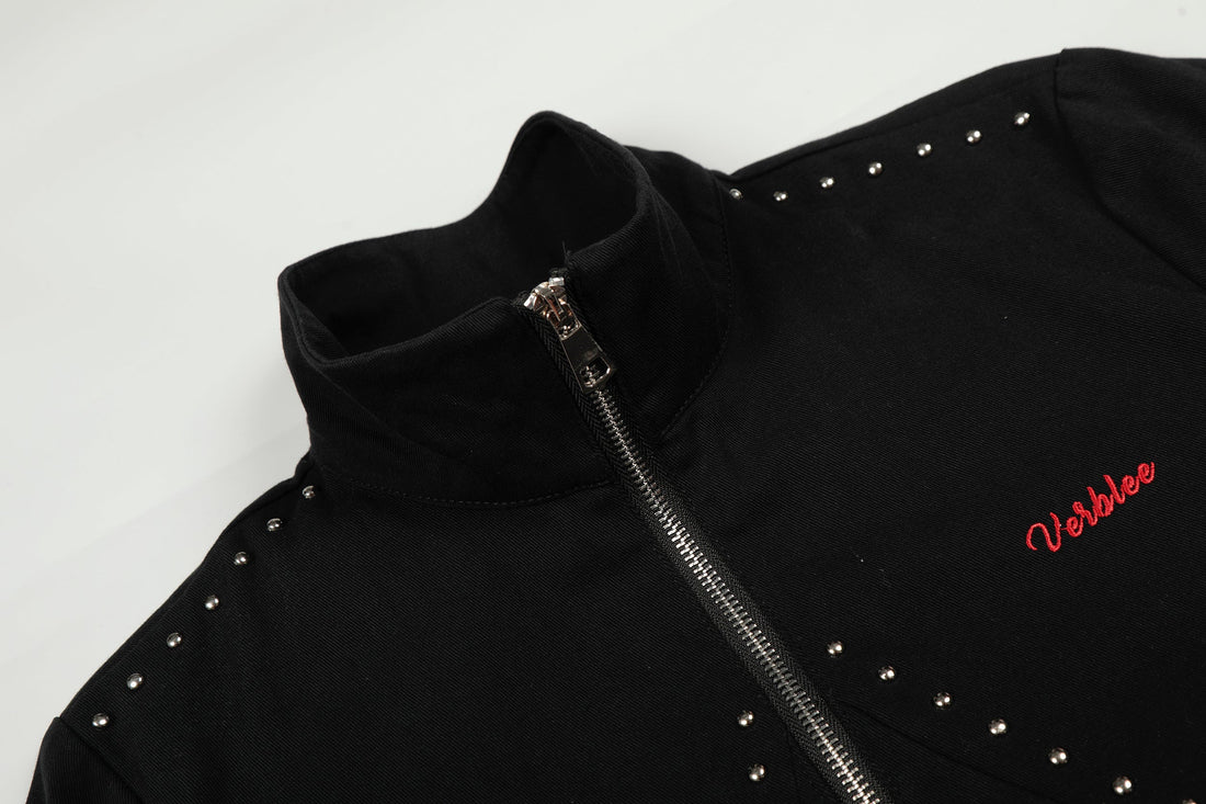 3-6-5.shop Rivet-Belted Cropped Rider Jacket