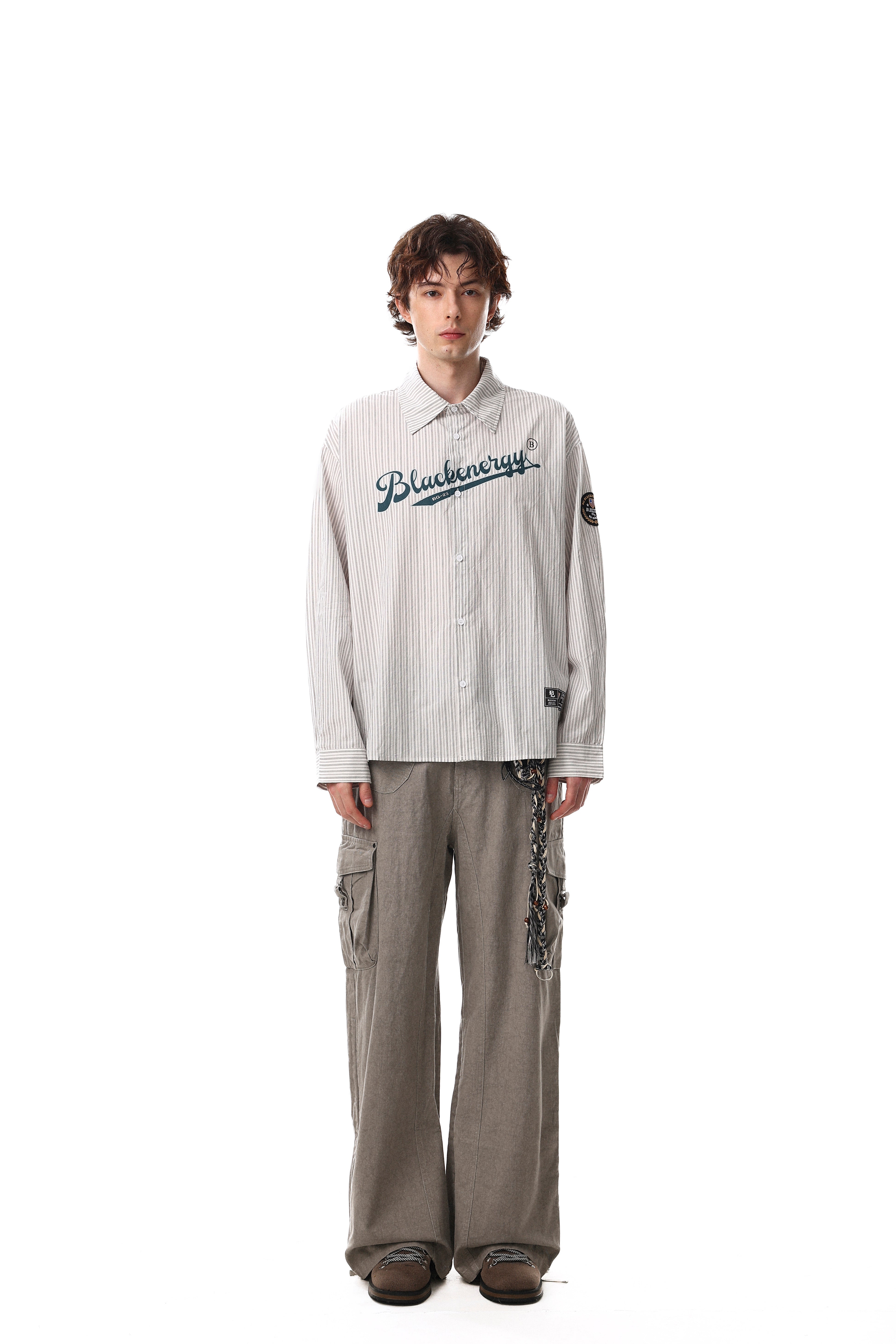 3-6-5.shop Striped Logo Button-Up Shirt