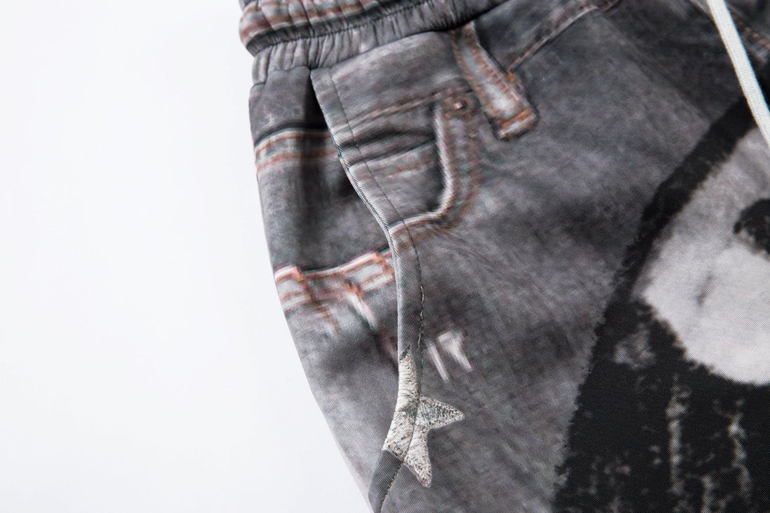 3-6-5.shop Cat Print Barrel Denim Pants