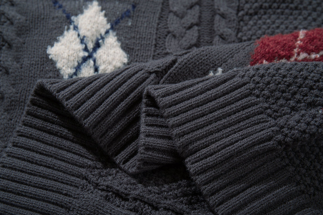 3-6-5.shop Argyle Cable Knit Cardigan