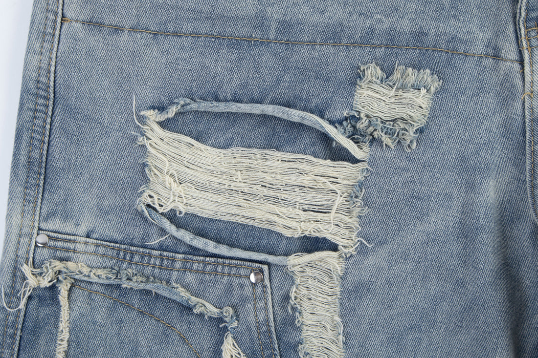 3-6-5.shop Distressed Panel Denim Pants