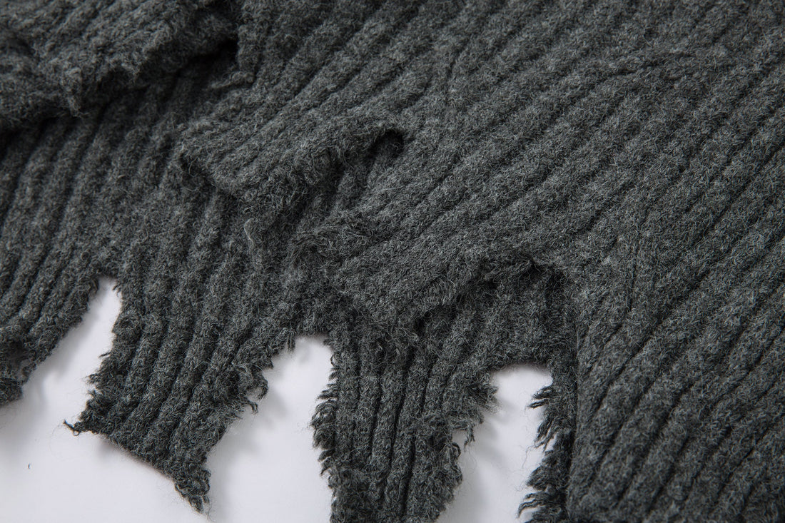 3-6-5.shop Distressed Ribbed Henley Knit