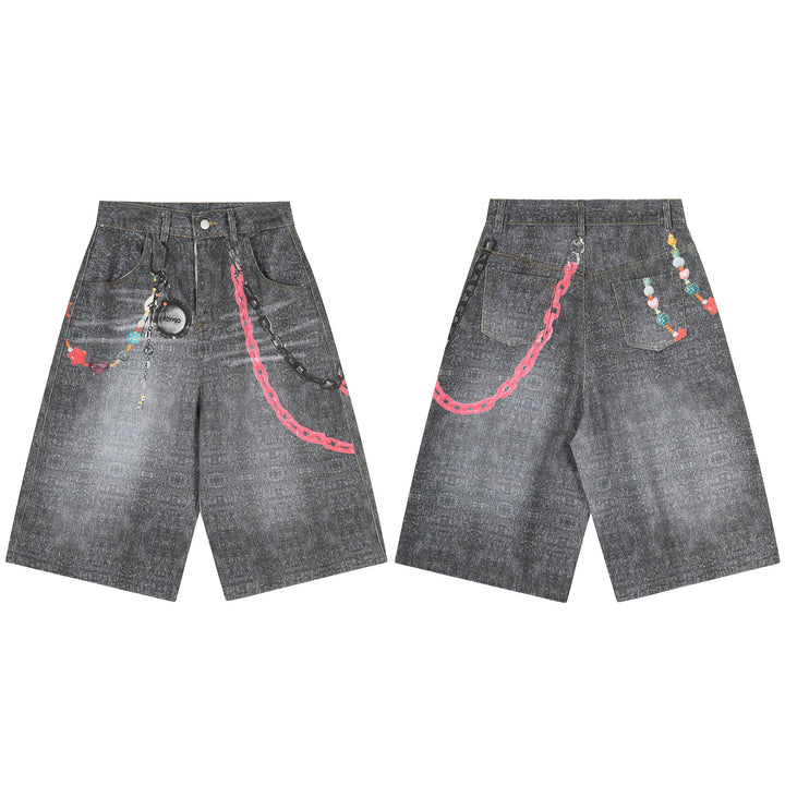 3-6-5.shop Chain Graphic Denim Shorts