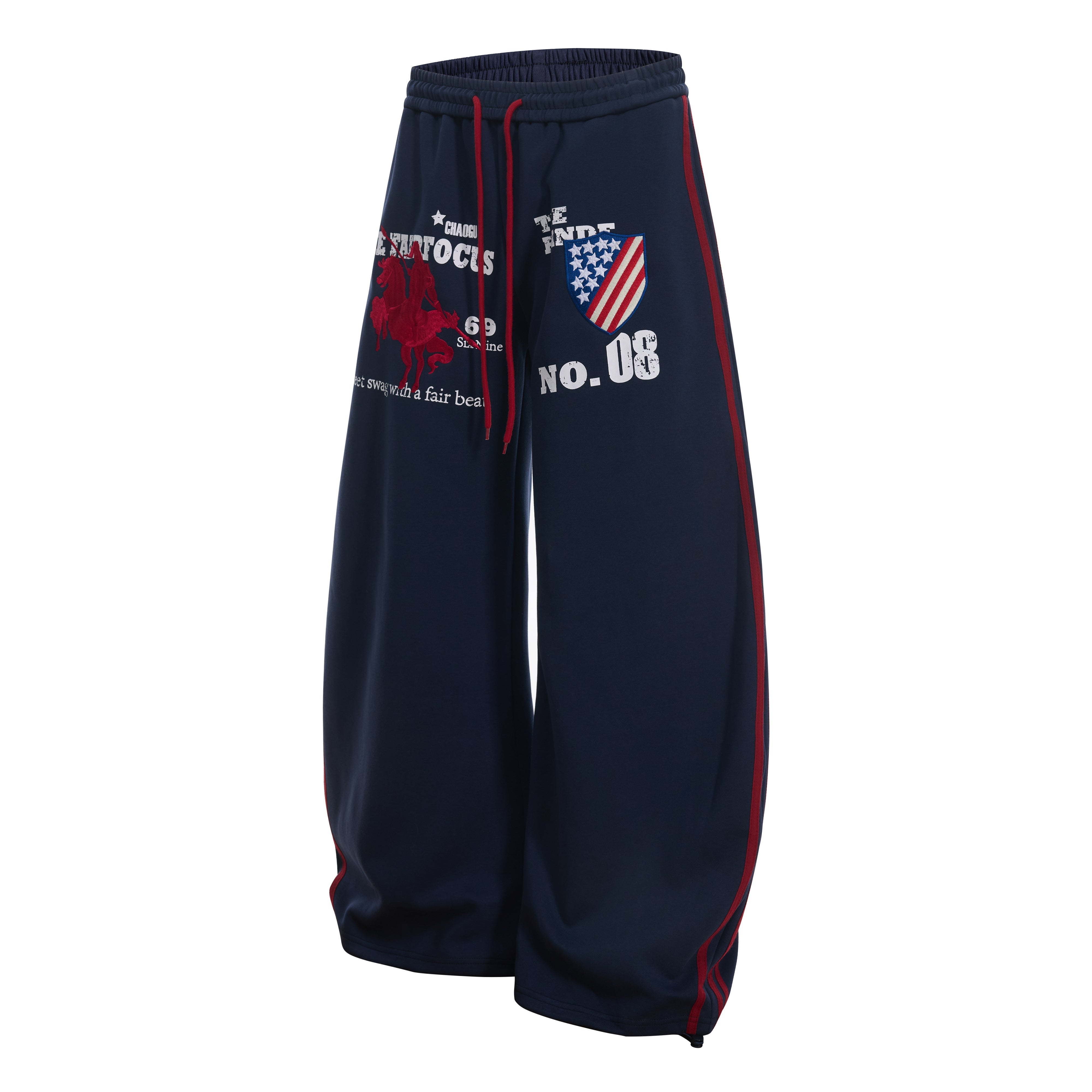 3-6-5.shop Retro College Badge Wide-Leg Sweatpants