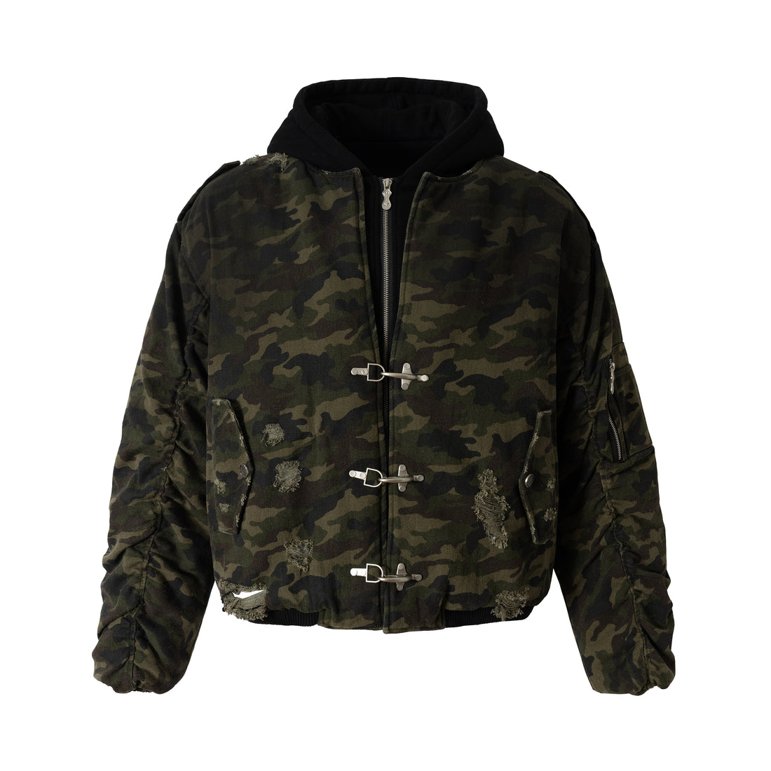 3-6-5.shop Camo Hook Detail Distressed Jacket