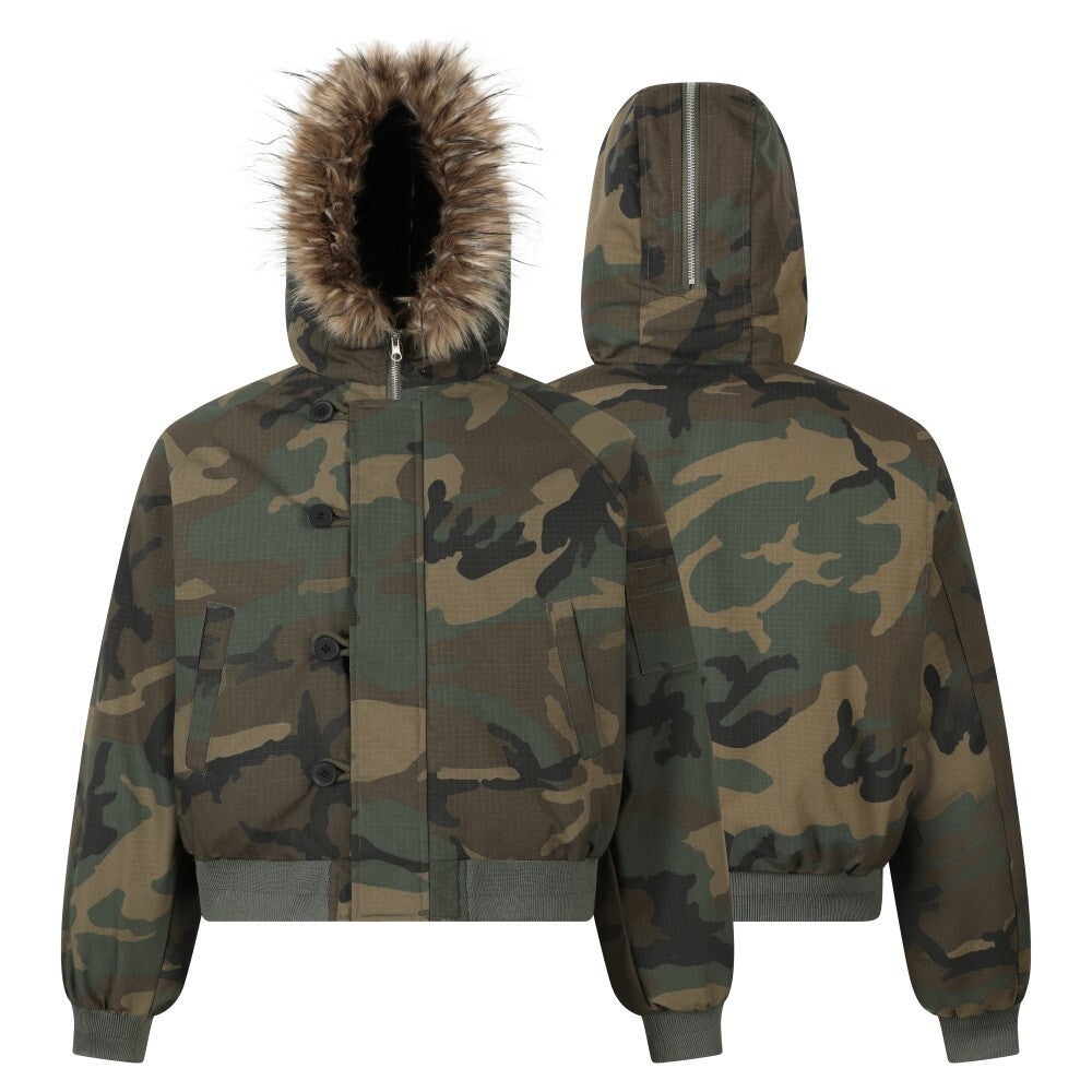 3-6-5.shop Camo Fur-Hood Puffer Jacket