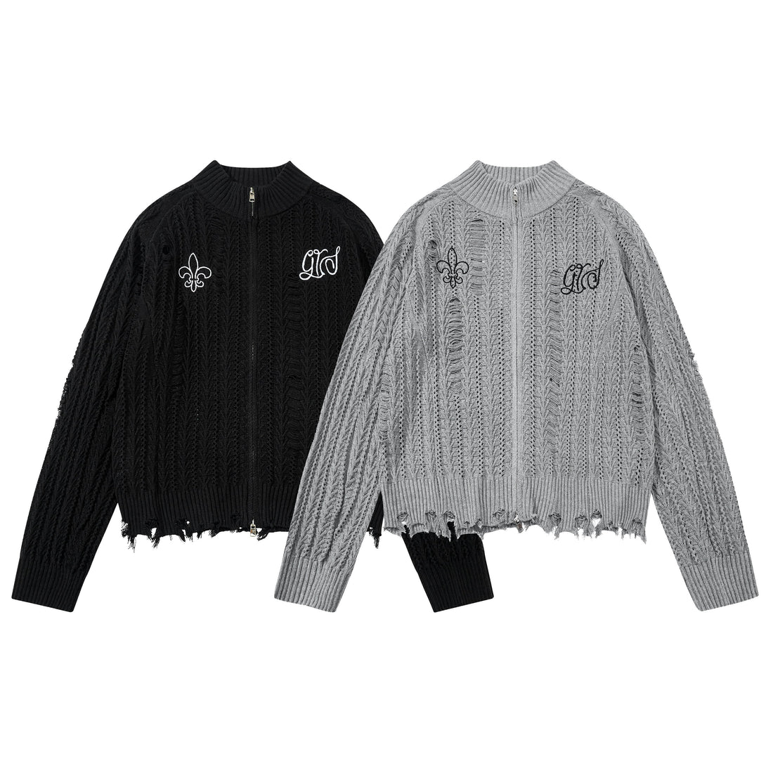 3-6-5.shop Distressed Knit Zip Cardigan