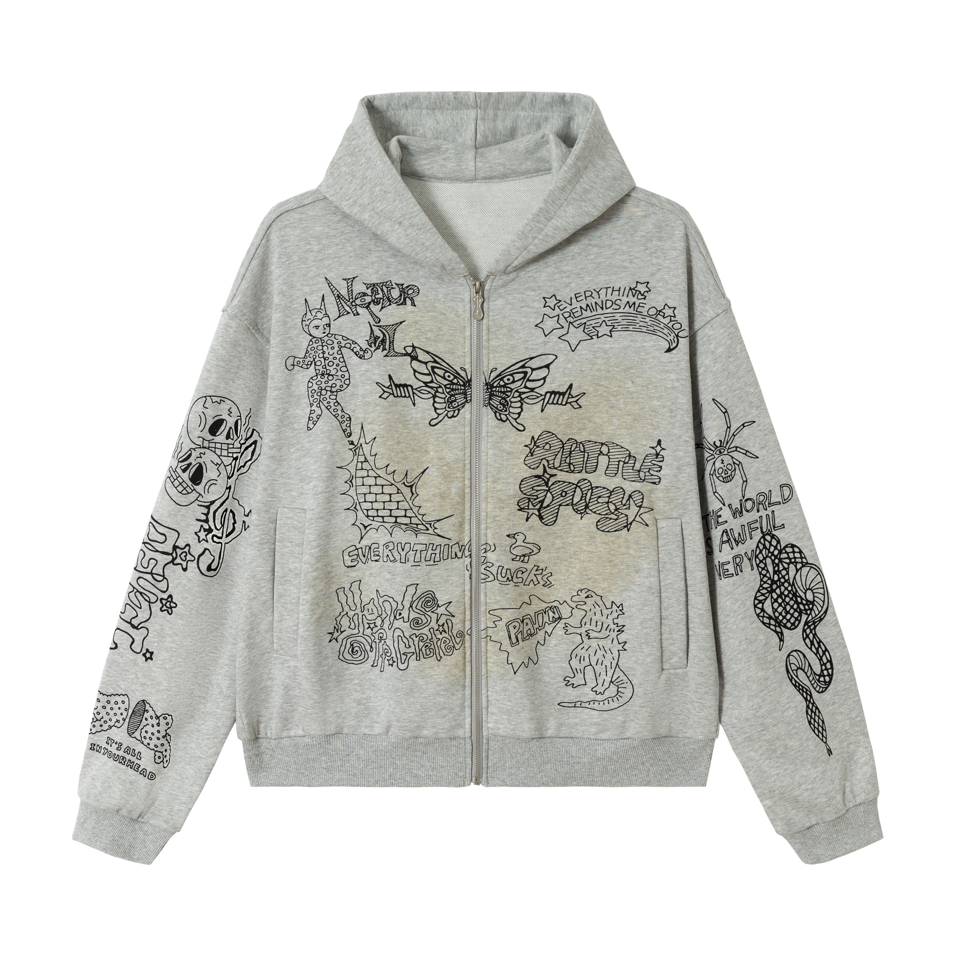 3-6-5.shop Doodle Graphic Zip Hoodie