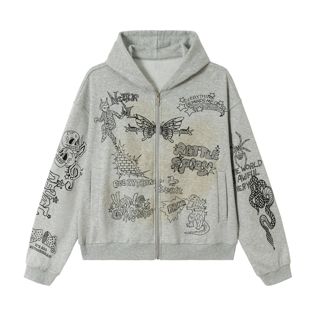 3-6-5.shop Doodle Graphic Zip Hoodie