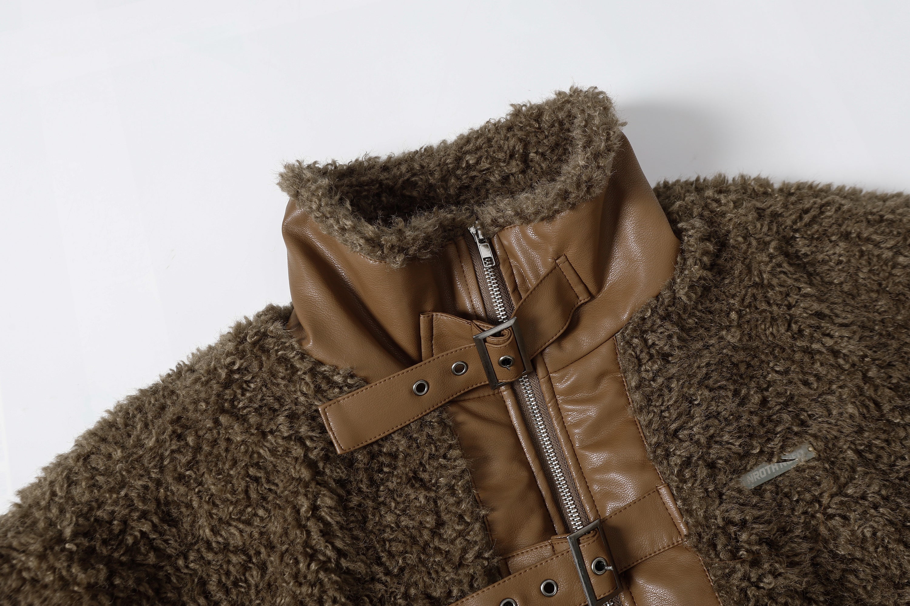 3-6-5.shop Faux Leather Patchwork Sherpa Jacket  Omirad