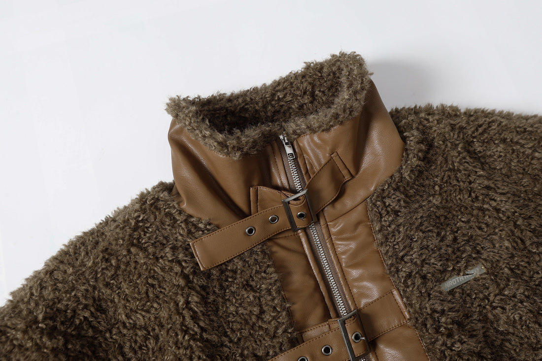 3-6-5.shop Faux Leather Patchwork Sherpa Jacket  Omirad
