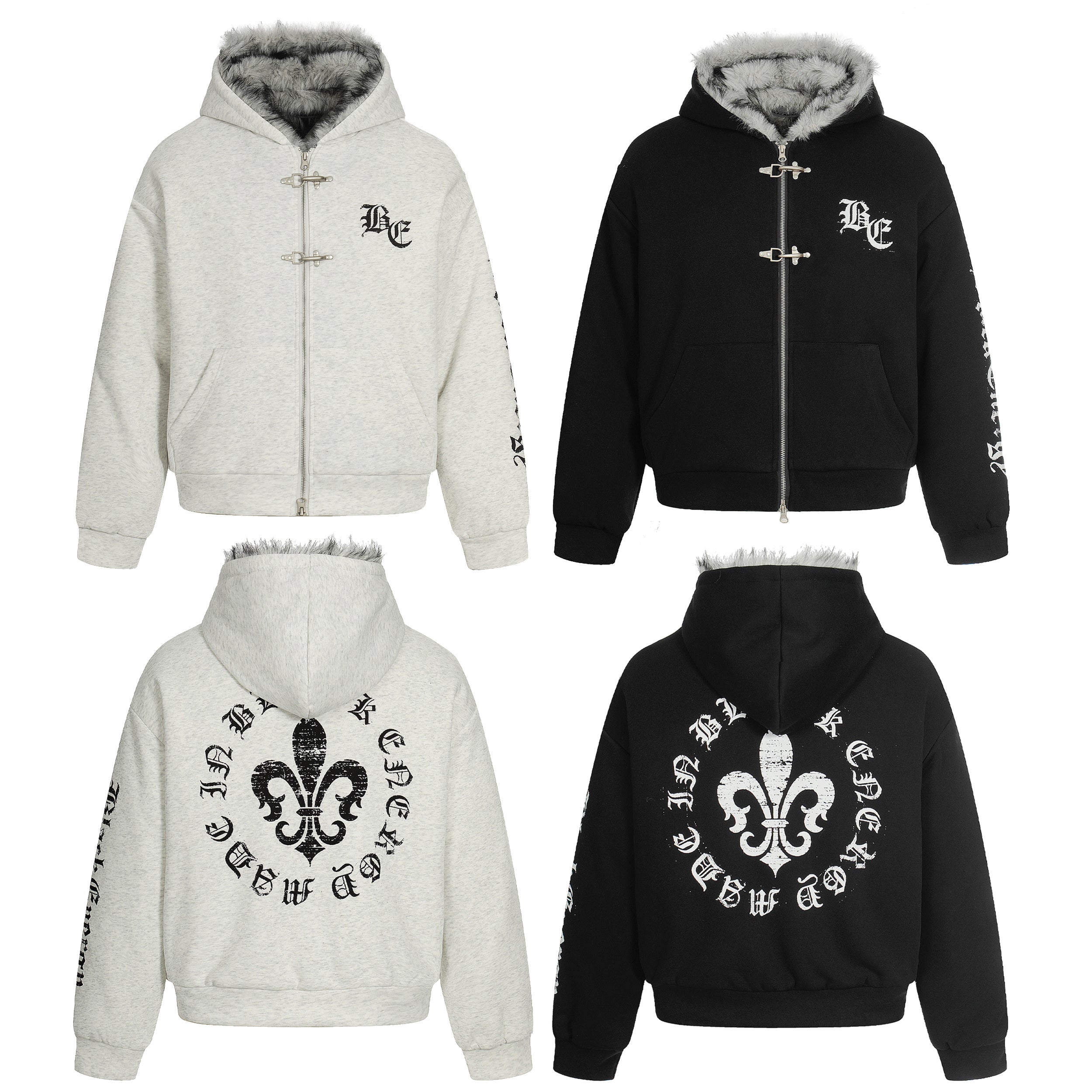 3-6-5.shop Faux Fur Lined Metal Clasp Hoodie Jacket