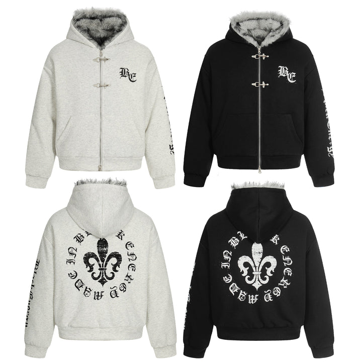 3-6-5.shop Faux Fur Lined Metal Clasp Hoodie Jacket