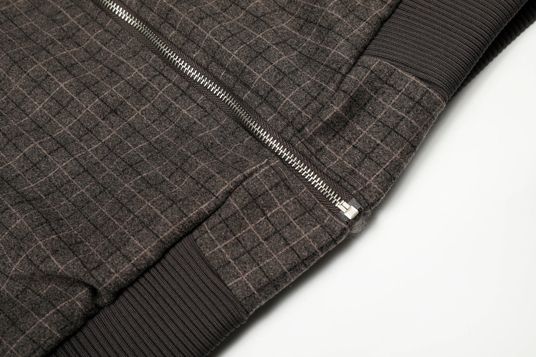 3-6-5.shop Check Pattern Faux Fur Collar Jacket