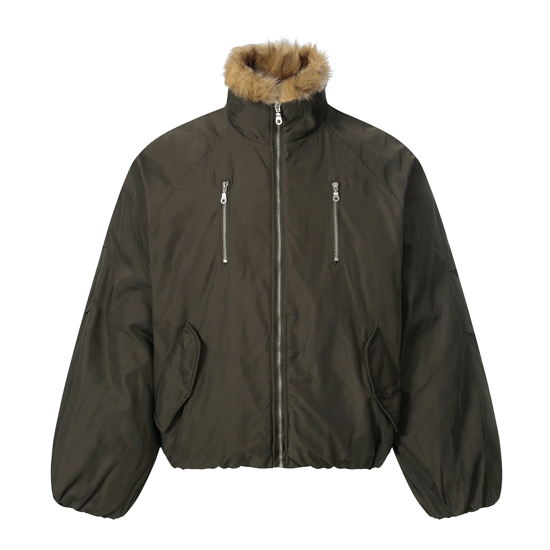 3-6-5.shop Faux Fur Collar Utility Bomber Jacket