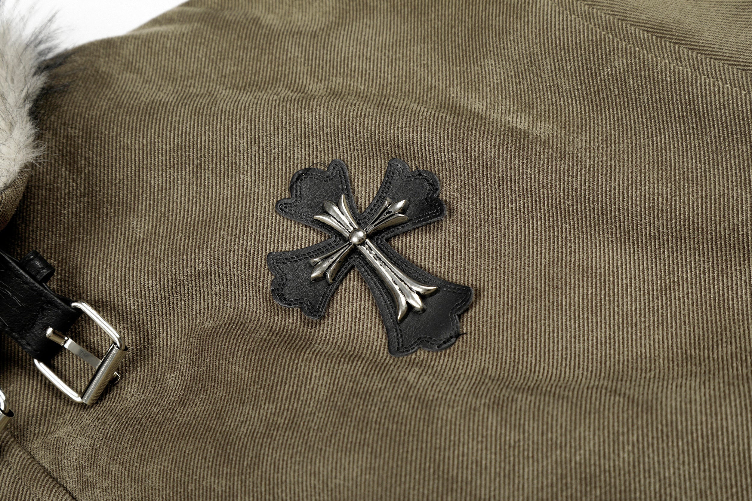 3-6-5.shop Faux Fur Collar Suede-Texture Buckle Bomber Jacket