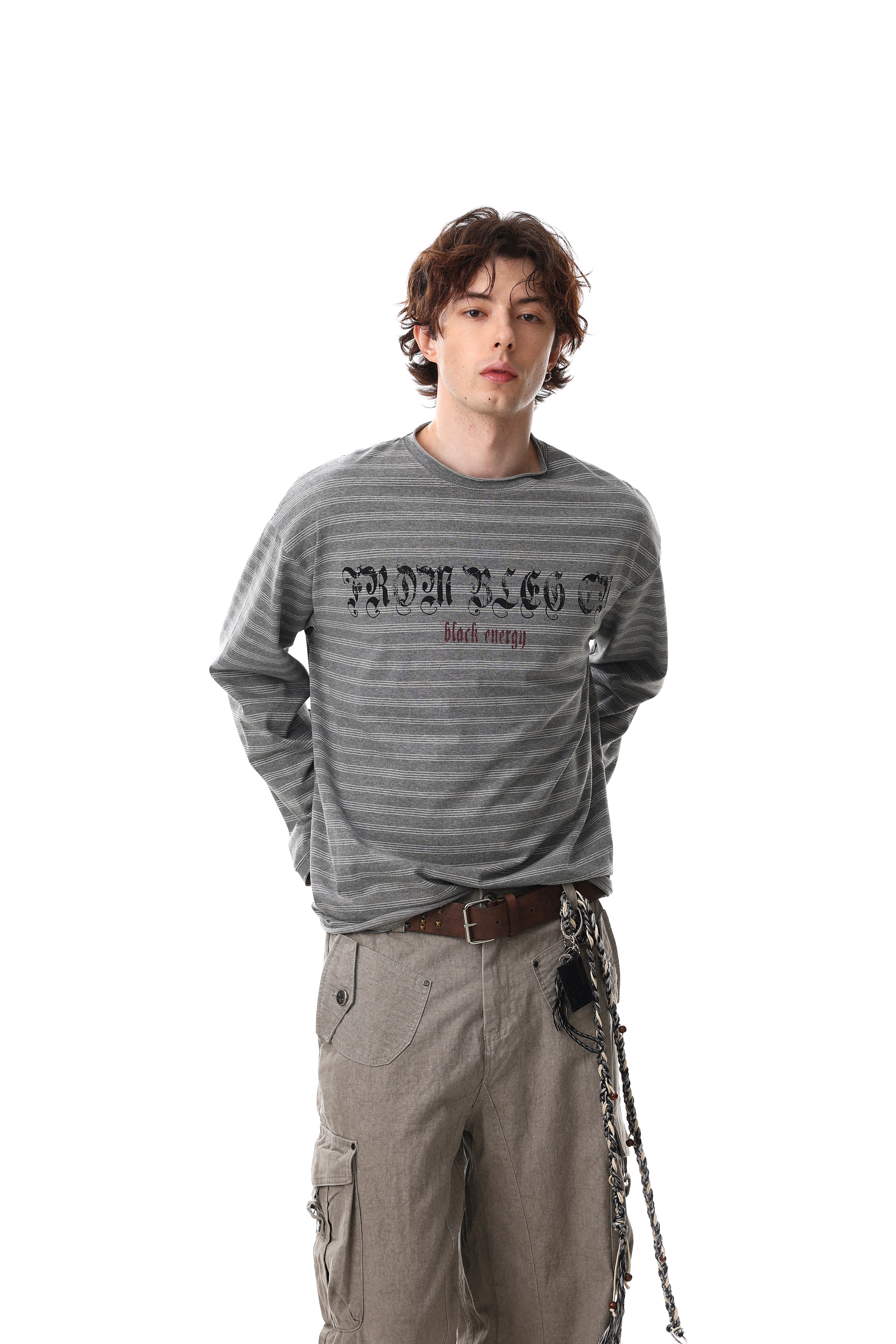 3-6-5.shop Striped Gothic Logo Long Sleeve Tee