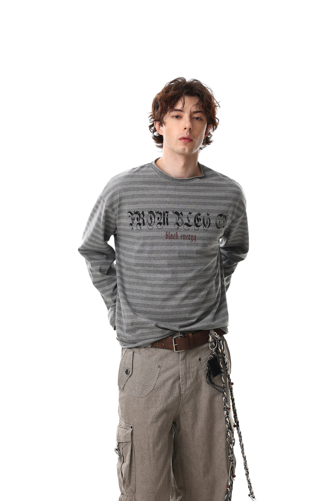 3-6-5.shop Striped Gothic Logo Long Sleeve Tee