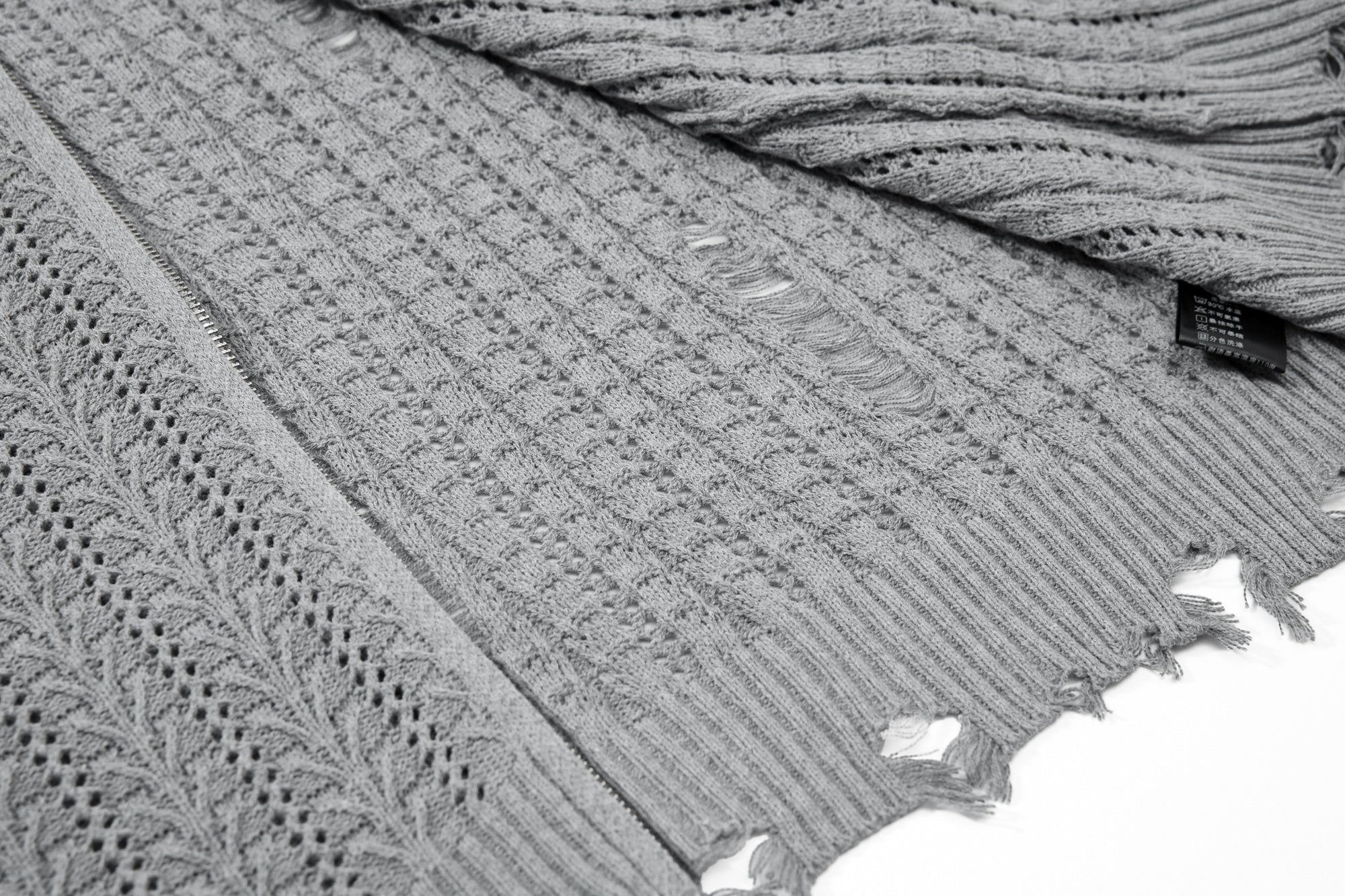 3-6-5.shop Distressed Knit Zip Cardigan