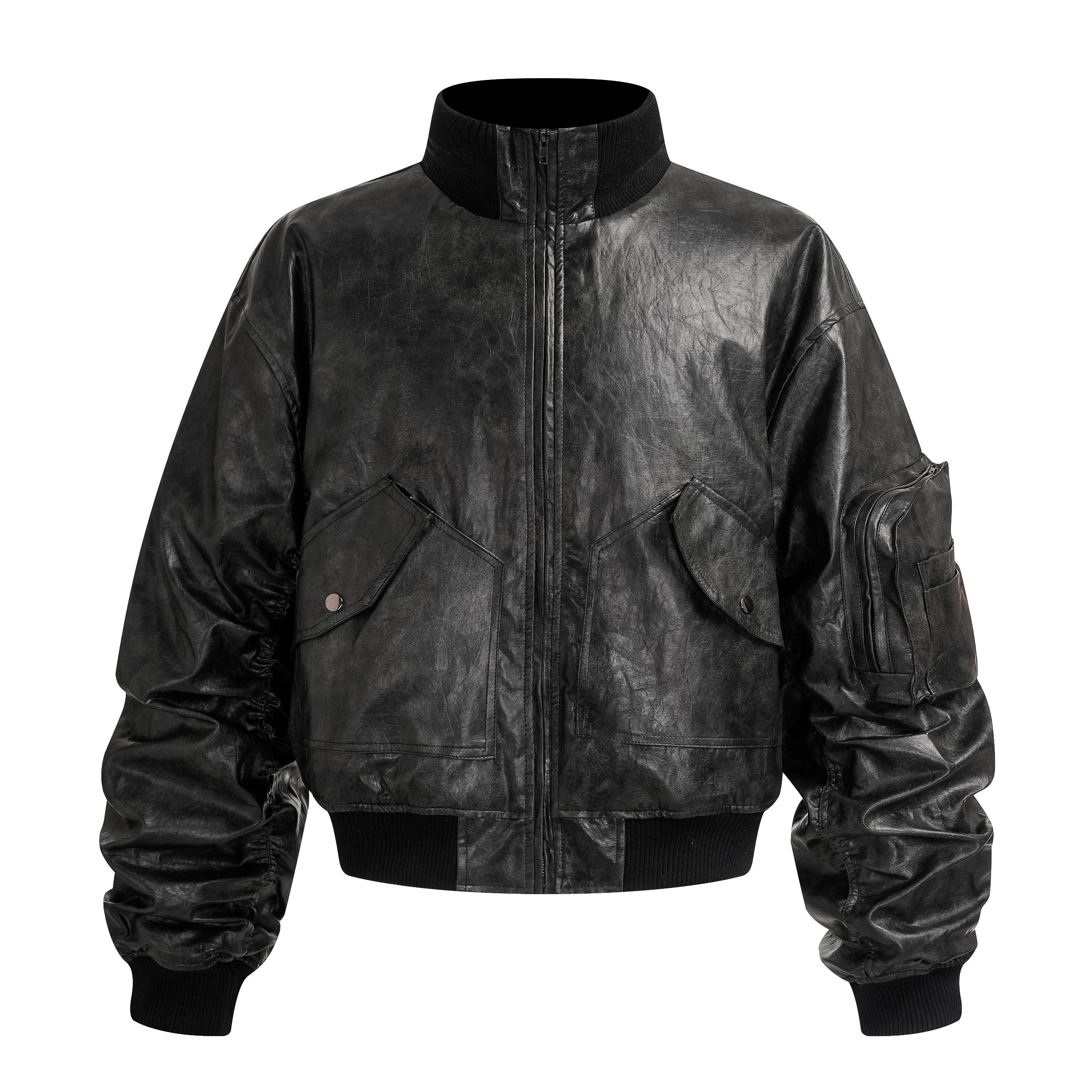 3-6-5.shop Vintage PU Bomber Jacket