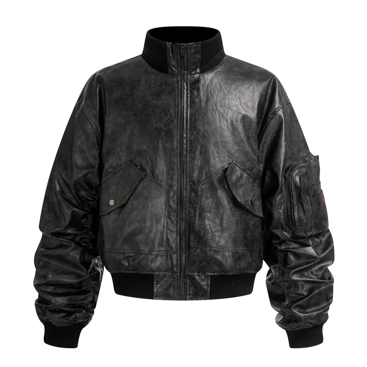 3-6-5.shop Vintage PU Bomber Jacket