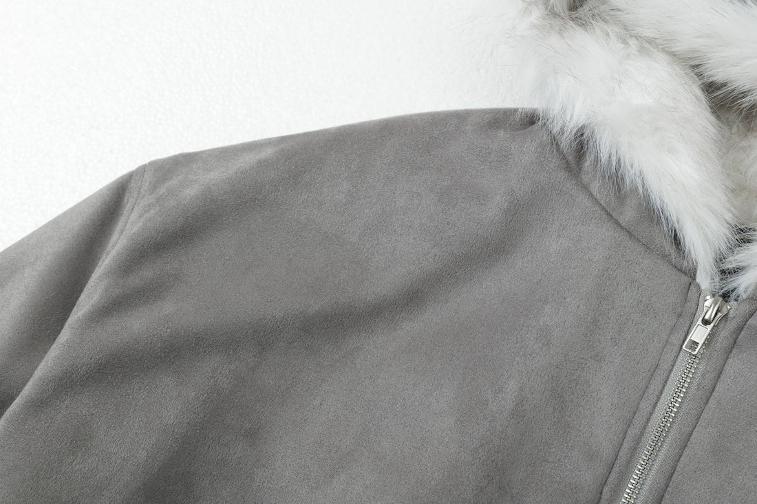 3-6-5.shop Faux-Fur Lined Suede Hoodie Jacket