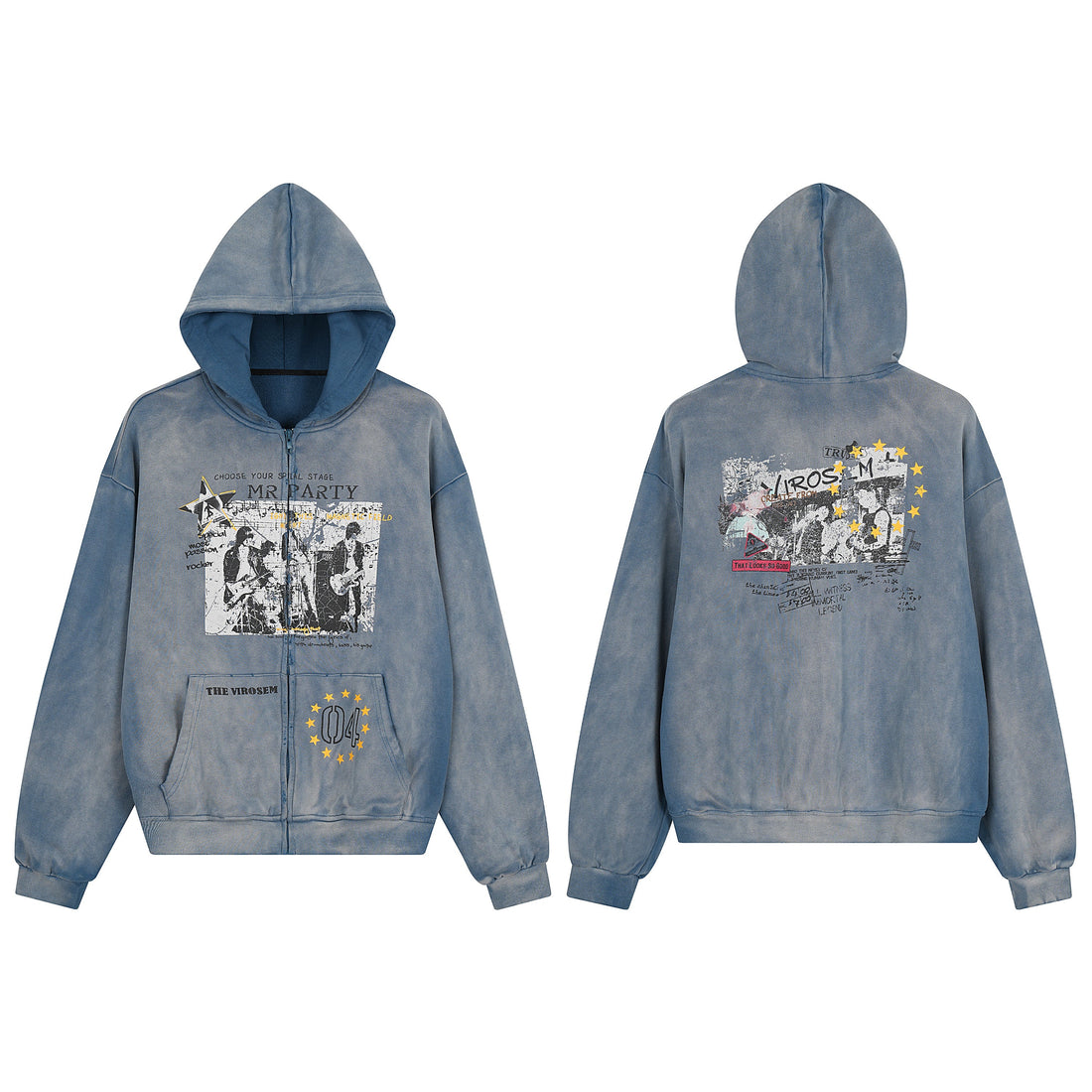 3-6-5.shop Vintage Graphic Zip-Up Hoodie