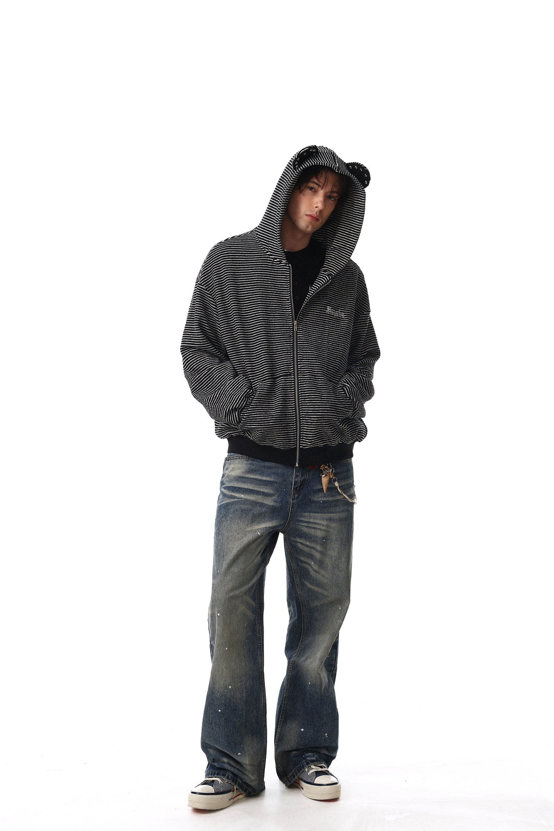3-6-5.shop Striped Zip Hoodie