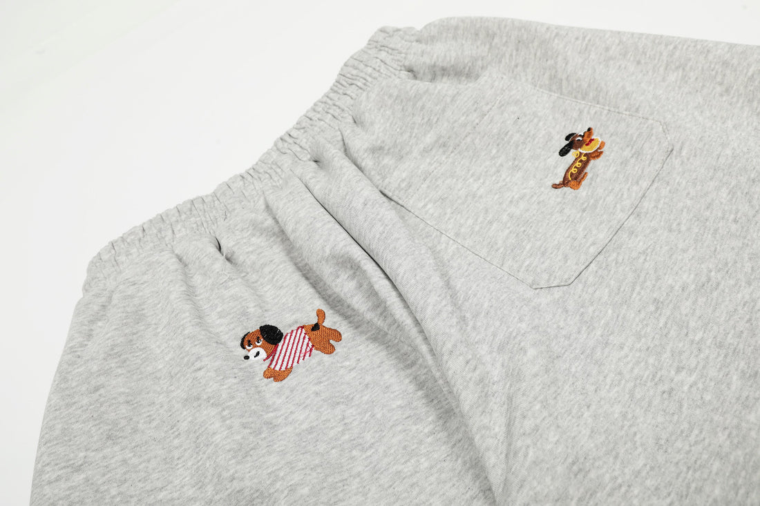 3-6-5.shop Embroidered Dog Motif Sweatpants