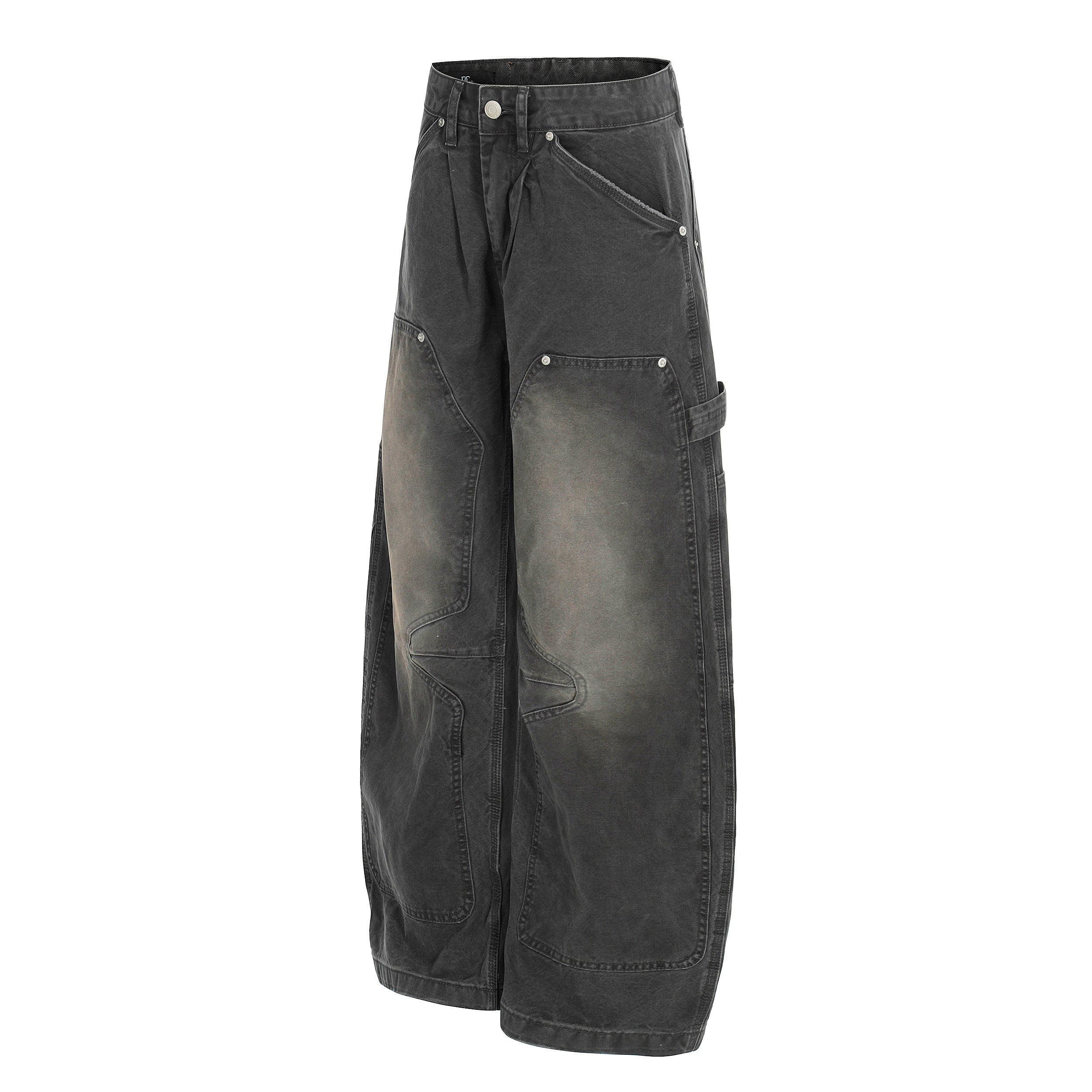3-6-5.shop Washed Utility Wide-Leg Denim Pants