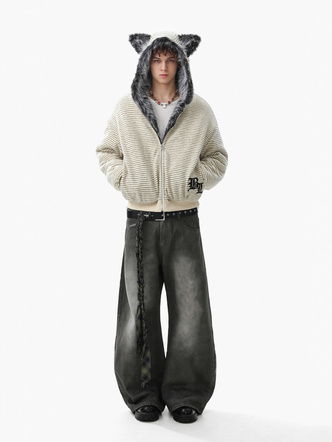 3-6-5.shop Faux-Fur Lined Striped Hoodie Jacket
