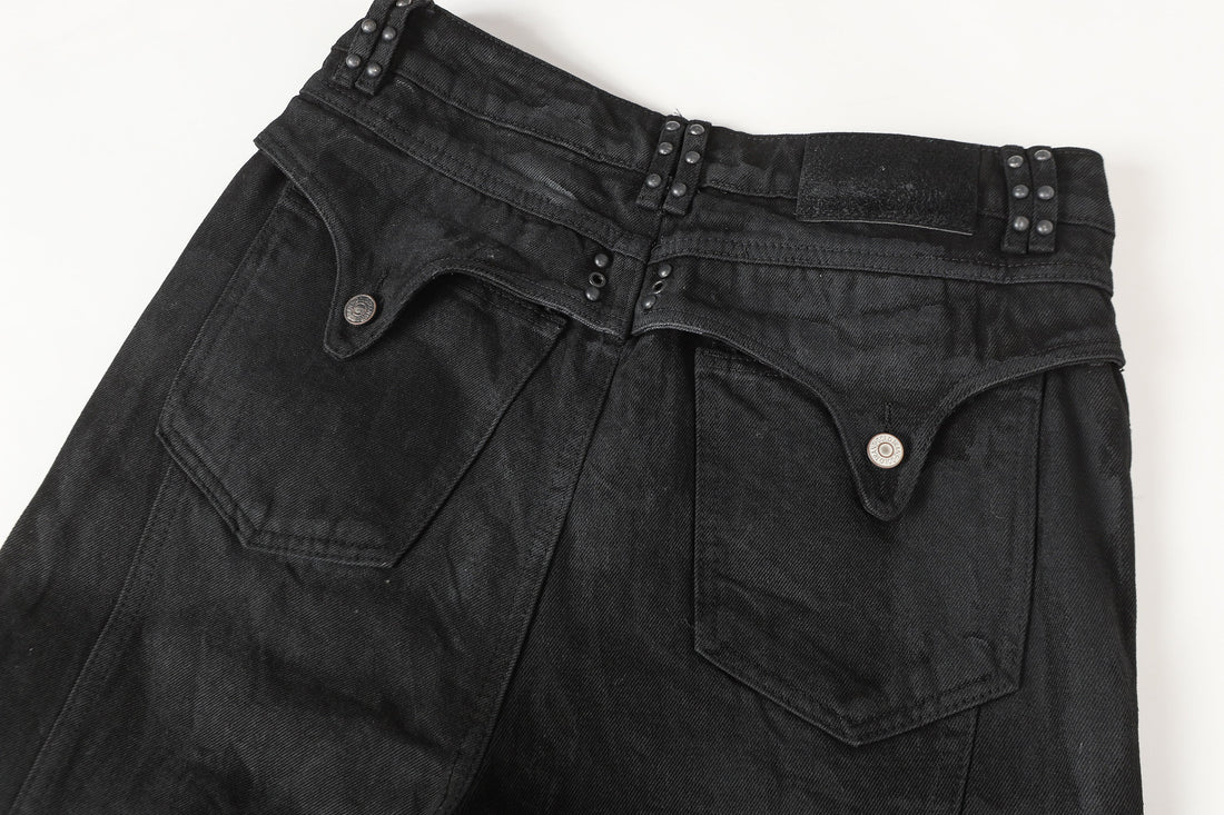 3-6-5.shop Studded Panel Wide-Leg Jeans