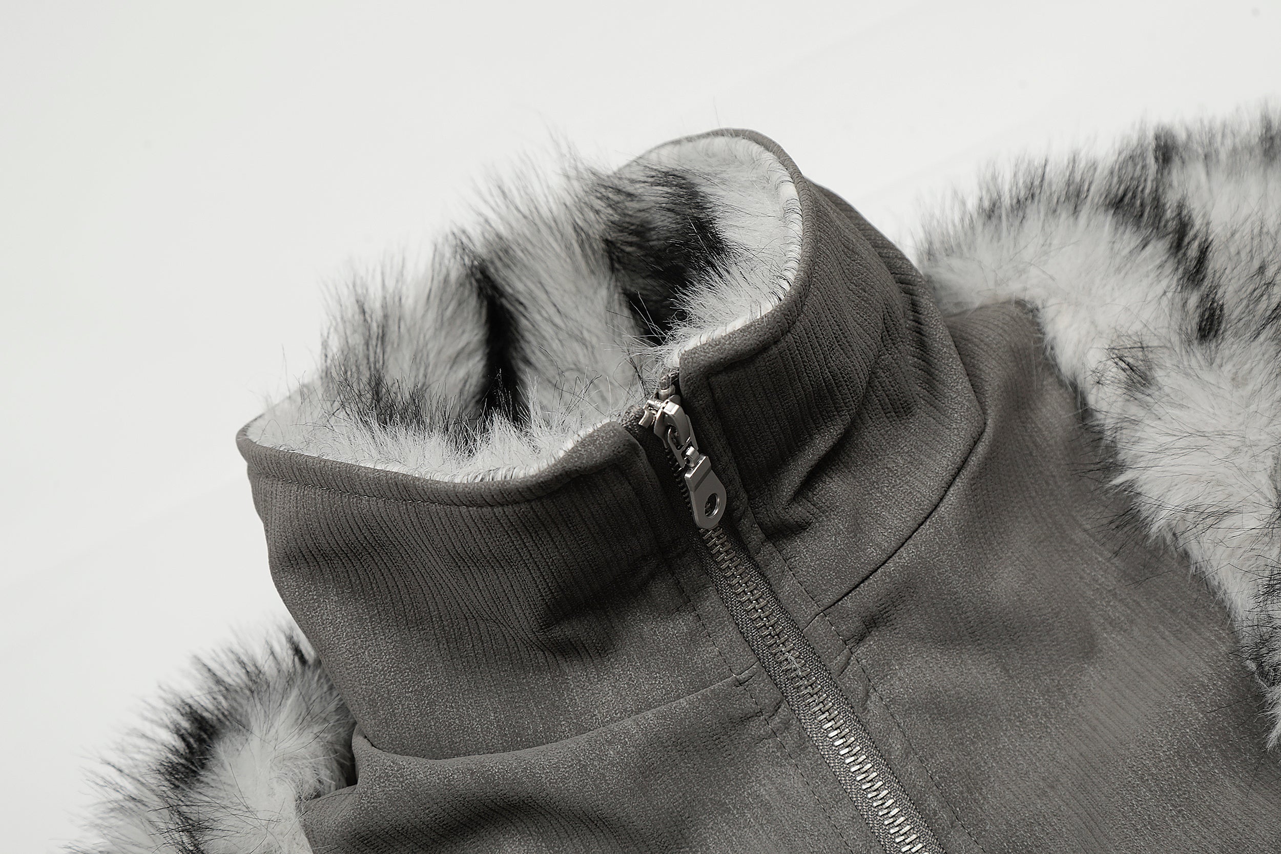 3-6-5.shop Faux Fur Trim High-Neck Bomber Jacket