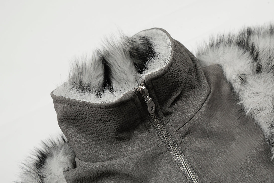 3-6-5.shop Faux Fur Trim High-Neck Bomber Jacket