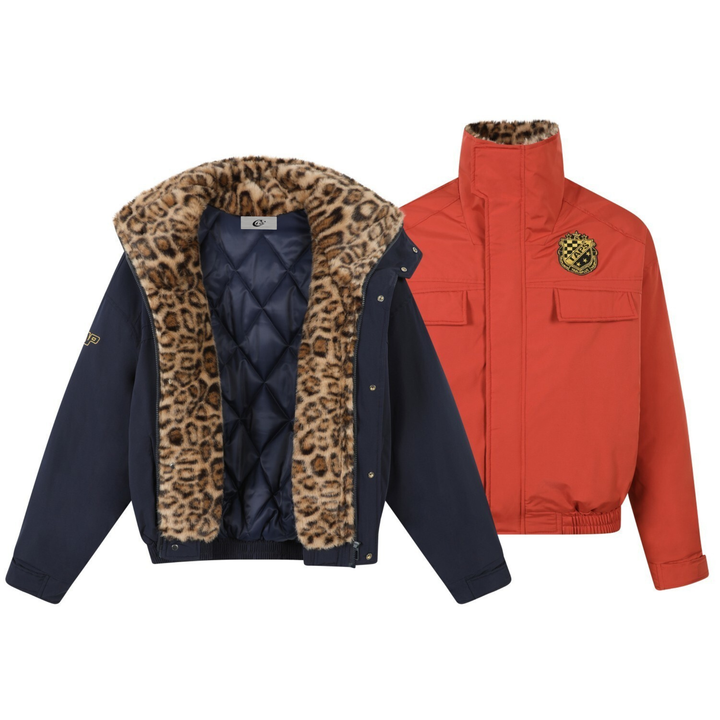 3-6-5.shop Leopard-Lined Military Bomber Jacket
