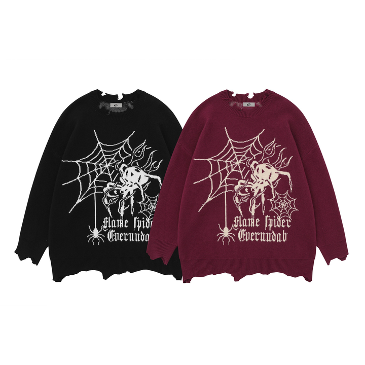 3-6-5.shop Flame Spider Distressed Knit Sweater